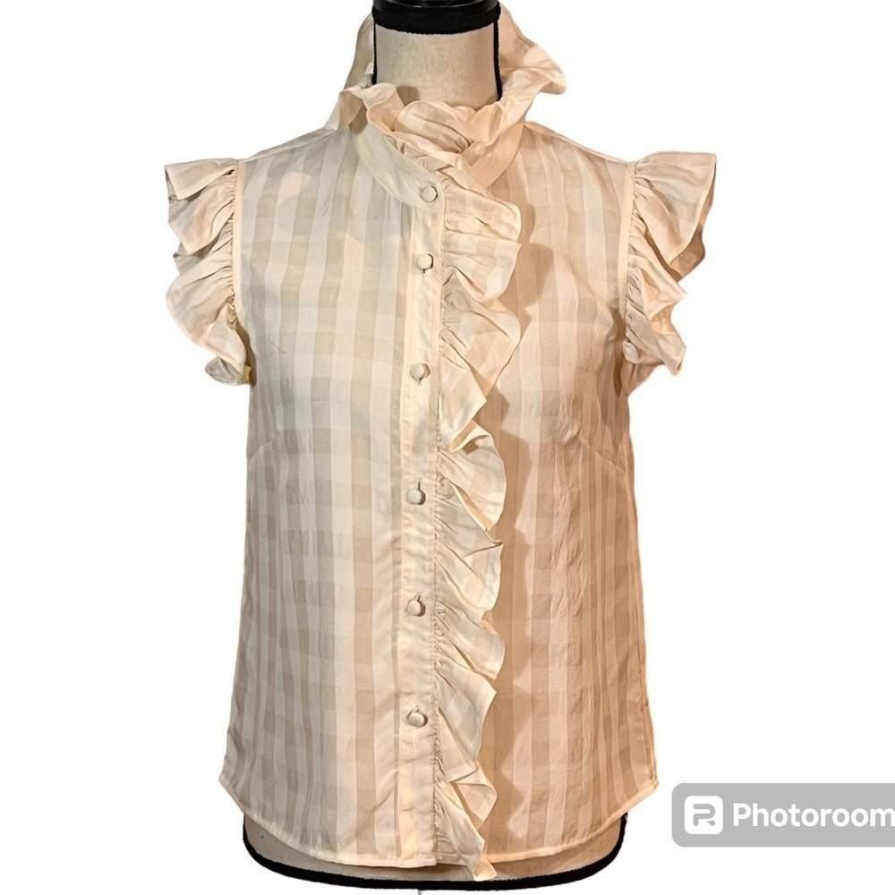Christy Lynn Marfa Ivory Checked Ruffle Top Sz-XS
